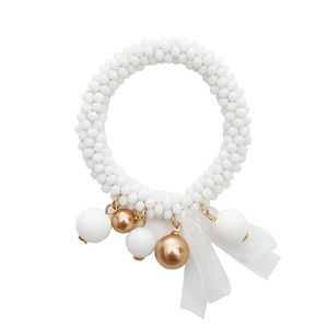 Festive Ribbon and Balls Beaded Bracelet - White